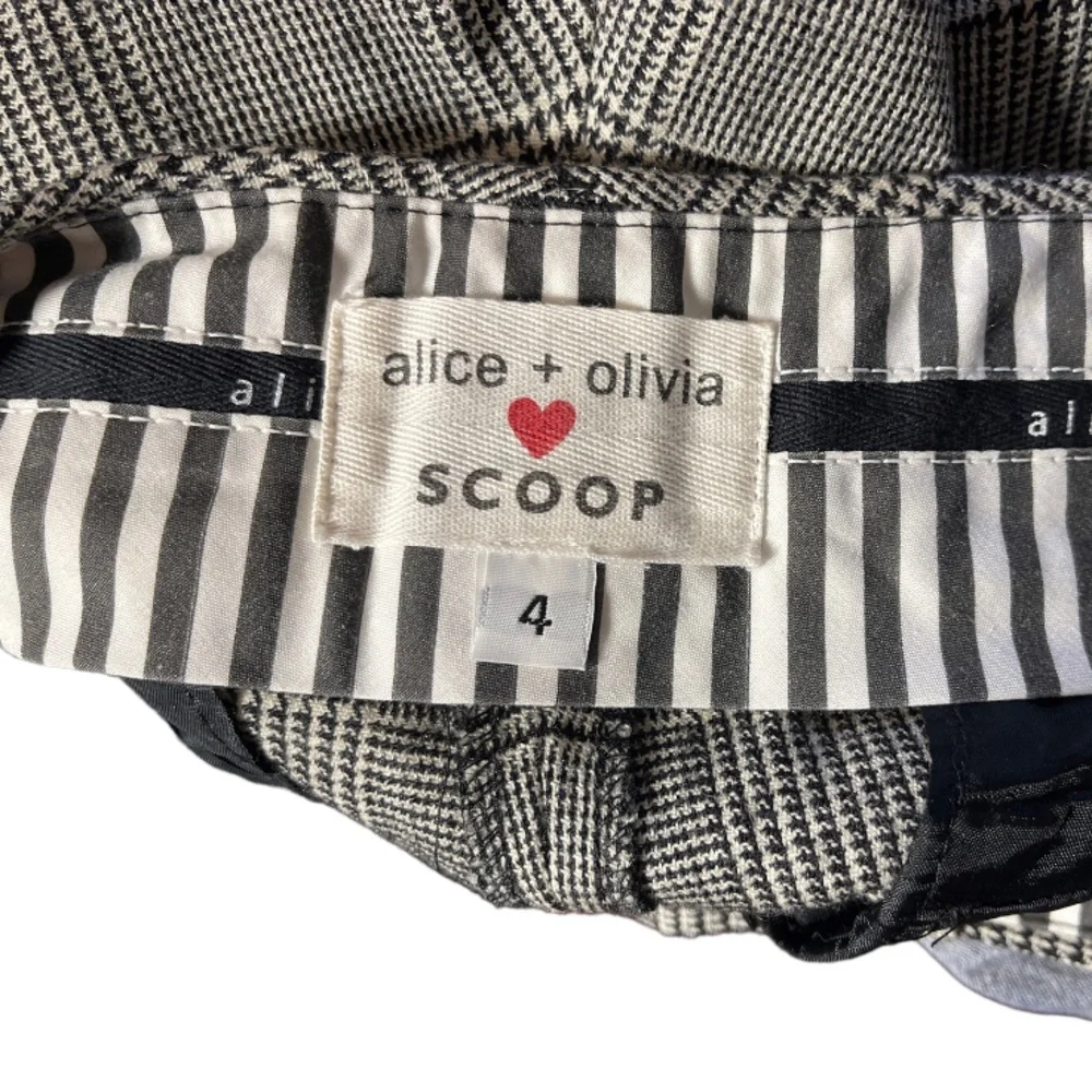 alice + olivia Herringbone Plaid Cuffed‎ Wool Blend Shorts in Black & White 4